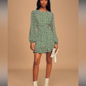 Green Floral Print Ruffled Mini Dress